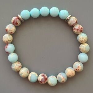 Blue Turquoise and Imperial Blue Sea Sediment Jasper Handcrafted Bead Bracelet